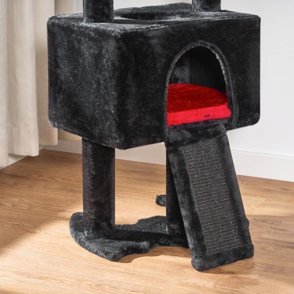 BEWISHOME Gothic Cat Tree with Coffin Cat Bed Goth Cat Tower Coffin Cat Tree with Spacious Cat Condo, Soft Cushion, Scratching Post, Spider Hanging Ball Halloween Black Red Pet Furniture MMJ95R - Image 9