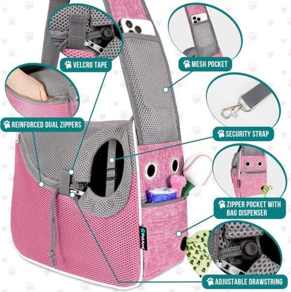 PetAmi Small Dog Sling Carrier, Soft-Sided Crossbody Puppy Carrying Purse Bag, Adjustable Sling Pet Pouch to Wear Medium Dog Cat Travel, Dog Bag for Traveling, Breathable, Poop Bag Dispenser, Pink - Image 3