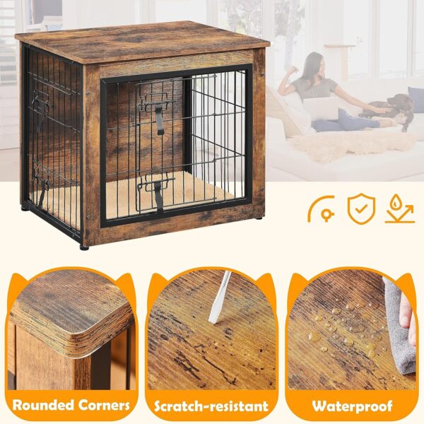 Yaheetech 27.5'' Dog Crate Furniture with Cushion Wooden Dog Crate with Double Doors/Adjustable Feet Side End Table for Small/Medium Dogs, 27.5" L x 20" W x 24" H - Image 5