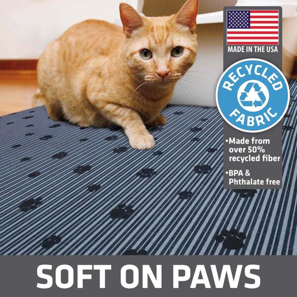 Drymate Original Cat Litter Mat, Contains Mess from Box, Protects Floors, Urine-Proof, Machine Washable, Soft on Kitty Paws, Absorbent, Waterproof (USA Made, Recycled Content) (28”x36”)(GreyStripePaw) - Image 5