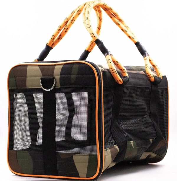 Buddy's Best Airline Approved Pet Carrier – Army Camo & Orange for Dog or Cat, Fits Under Seat, TSA Compliant, Ventilated Mesh Design w/Waterproof Base & Reflective Strips - Image 4