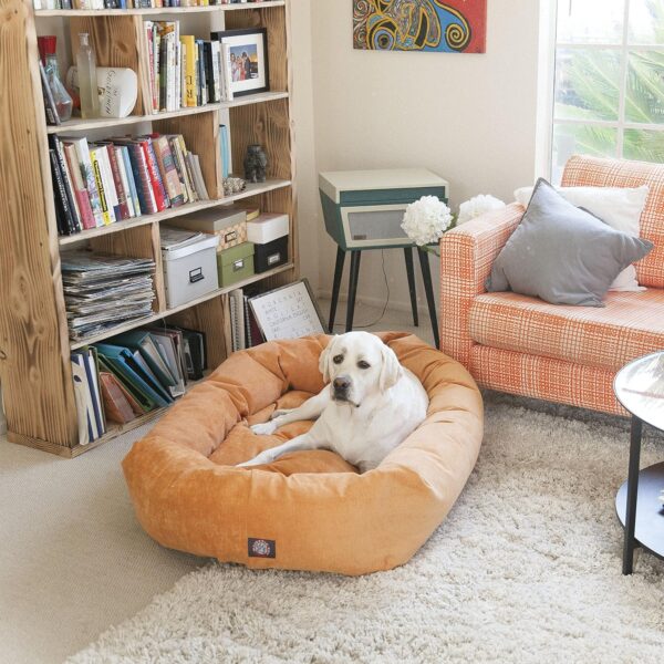 Majestic Pet 52 Inch Micro Velvet Calming Dog Bed Washable – Cozy Soft Round Dog Bed with Spine for Head Support - Fluffy Donut Dog Bed 52x35x11 (inch) – Round Pet Bed X- Large - Vintage - Image 7