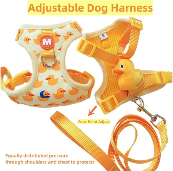 Small Dog Harness and Leash Set, Four-Point Adjustable Soft Mesh Dog Vest Harness and 1 Quickly Release Buckle, 5Ft Nylon Dog Leash with 360 Degrees Swivel Clip(Duck S) - Image 5