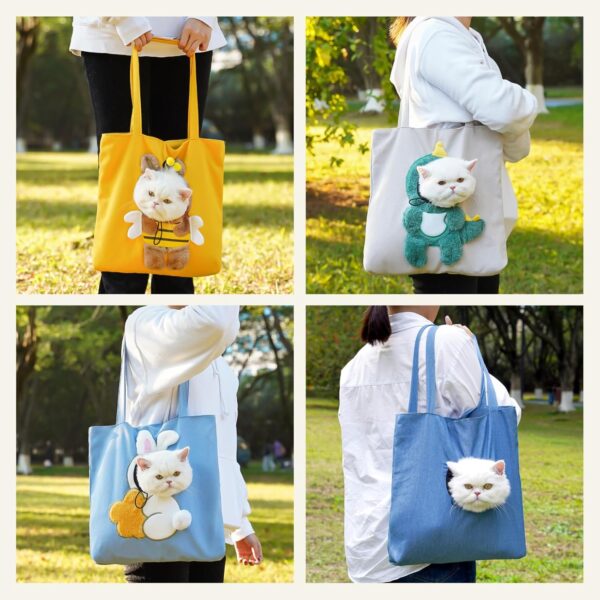 Cat Out Bag, Cute Cozy Cartoon Hands Free Show Head Cat Sling Carrier, Cat Restrainer Shoulder Bag for Outdoor Travel (Dino, Medium) - Image 6