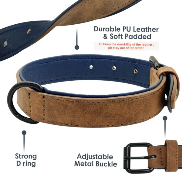 Didog Soft Padded Leather Dog Collar, Breathable Heavy Duty Dog Collar Leather with Adjustable Rust-Proof Metal Buckle for Small Medium Large Dogs (L: Total Length 20", Fit 14-17" Neck, Brown) - Image 3