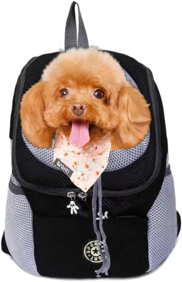 Pet Dog Carrier Backpack,Pet Carrier Front Backpack with Pockets for Hiking Camping, Head Out Breathable Travel Bag for Small Medium Dogs,Cats,Puppies(Medium, Black)