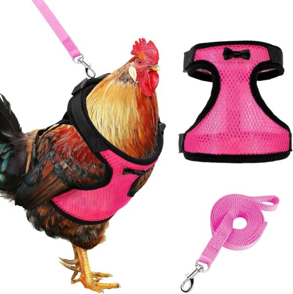 Adhafera Chicken Harness with Leash, Upgraded Double Adjustment Chicken Harness and Leash Set for Hens, Duck, Goose, Small Pet (Pink, L)