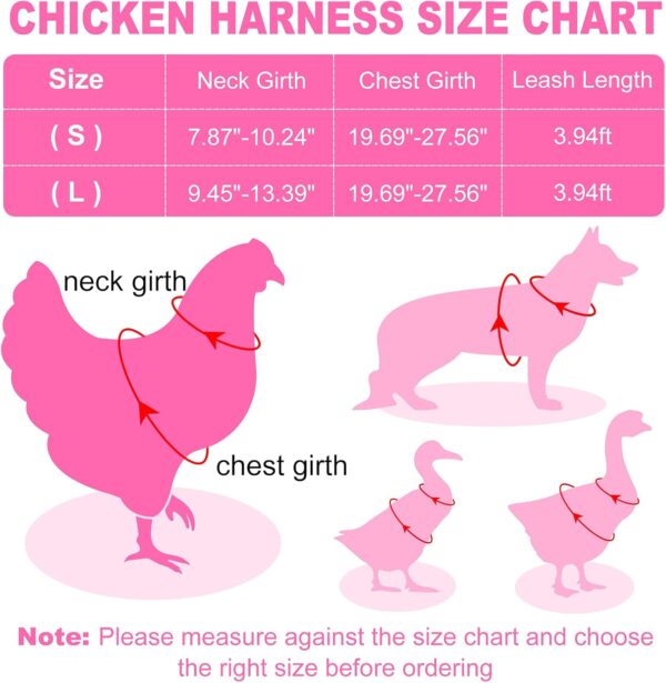 Adhafera Chicken Harness with Leash, Upgraded Double Adjustment Chicken Harness and Leash Set for Hens, Duck, Goose, Small Pet (Pink, L) - Image 5