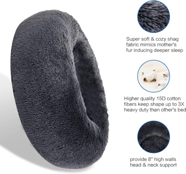 SAVFOX Plush Calming Dog Beds, Donut Dog Bed for Small Dogs, Medium, Large & X-Large, Comfy Cuddler Dog Bed and Cat Bed in Faux Fur, Washable Dog Bed, Multiple Sizes XS-XXL - Image 3