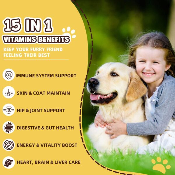 Dog Multivitamin Chewable with Minerals for Overall Health - Dog Vitamins and Supplements with Probiotics, Glucosamine, Chondroitin & Omega 3 for Immunity - Joint - Gut - Skin & Coat - 120 Chews - Image 2