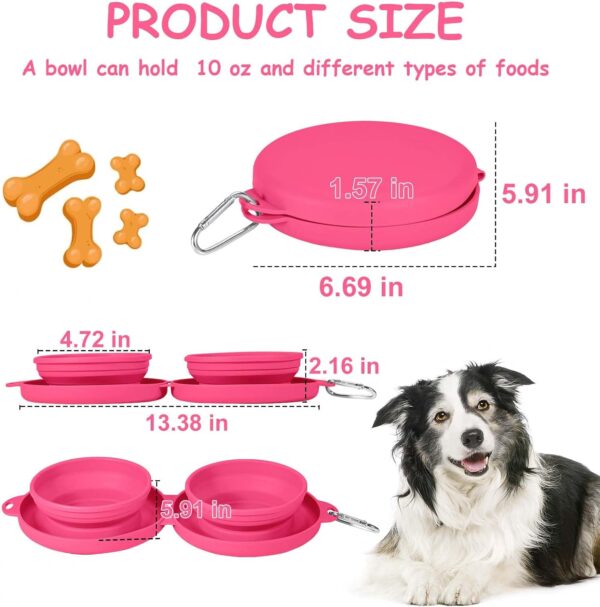 Collapsible Dog Water Bowl 2 in 1 Foldable Pet Food and Water Bowl Portable Cats Dishes with Carabiner Clip for Traveling Hiking Camping Walking (Pink) - Image 2