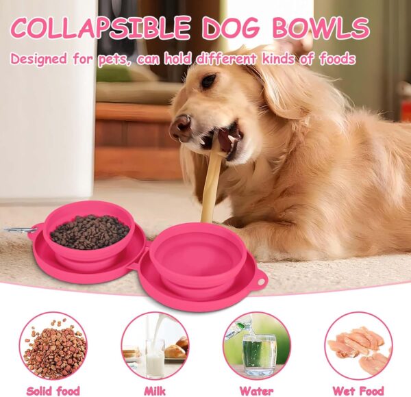 Collapsible Dog Water Bowl 2 in 1 Foldable Pet Food and Water Bowl Portable Cats Dishes with Carabiner Clip for Traveling Hiking Camping Walking (Pink) - Image 3