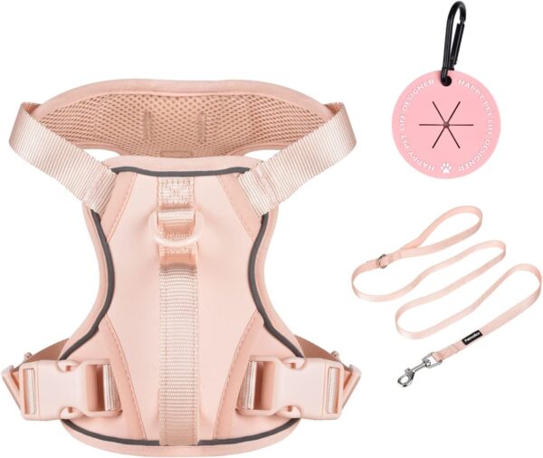 Petmolico Dog Harness for XS Dogs No Pull, Cute Dog Harness with Two Leash Clips and Soft Handle, Reflective Easy Walk Dog Harness with Leash, Pink XS