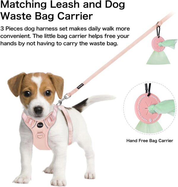 Petmolico Dog Harness for XS Dogs No Pull, Cute Dog Harness with Two Leash Clips and Soft Handle, Reflective Easy Walk Dog Harness with Leash, Pink XS - Image 4