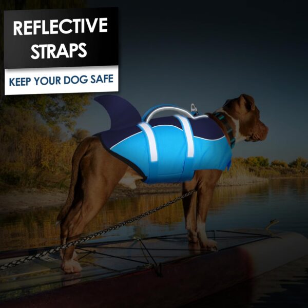 AOFITEE Dog Life Jacket, Dog Life Vest for Swimming, Shark Dog Life Vest with Rescue Handle and Reflective Stripe, Ripstop Dog Lifesaver Float Coat, Dog Swimming Vest for Small Medium Large Dogs Blue - Image 6