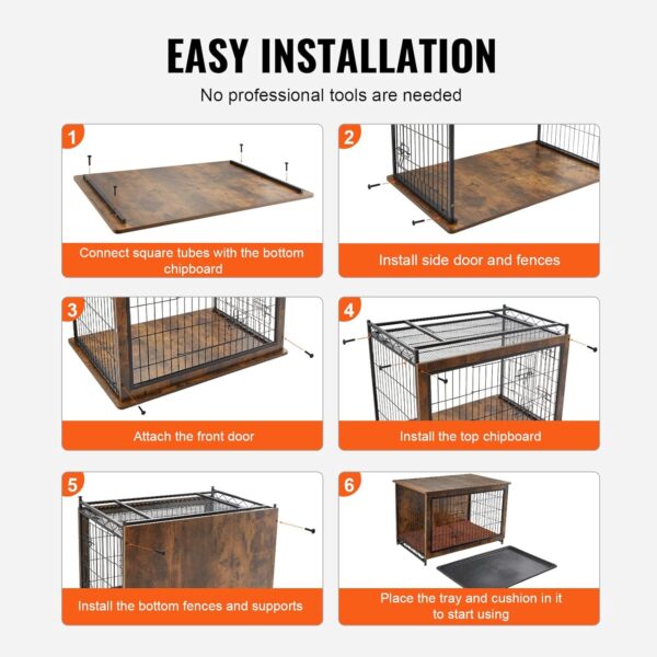 VEVOR Dog Crate Furniture, 32 inch Wooden Dog Crate with Double Doors, Heavy-Duty Dog Cage End Table with Multi-Purpose Removable Tray, Modern Dog Kennel Indoor for Dogs up to 45lb, Rustic Brown - Image 5