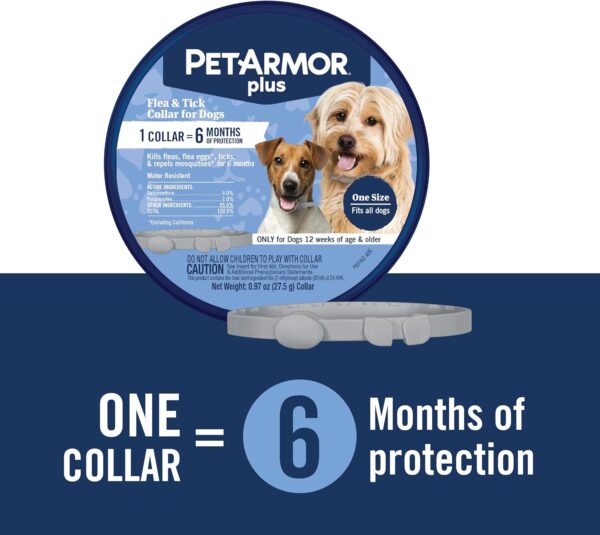 PetArmor Plus Flea & Tick Collar for Dogs, Kills Fleas & Ticks, Long Lasting Protection for 12 Months, Water Resistant, One Size Fits All, 2 Collars - Image 3