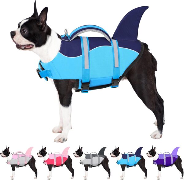 AOFITEE Dog Life Jacket, Dog Life Vest for Swimming, Shark Dog Life Vest with Rescue Handle and Reflective Stripe, Ripstop Dog Lifesaver Float Coat, Dog Swimming Vest for Small Medium Large Dogs Blue