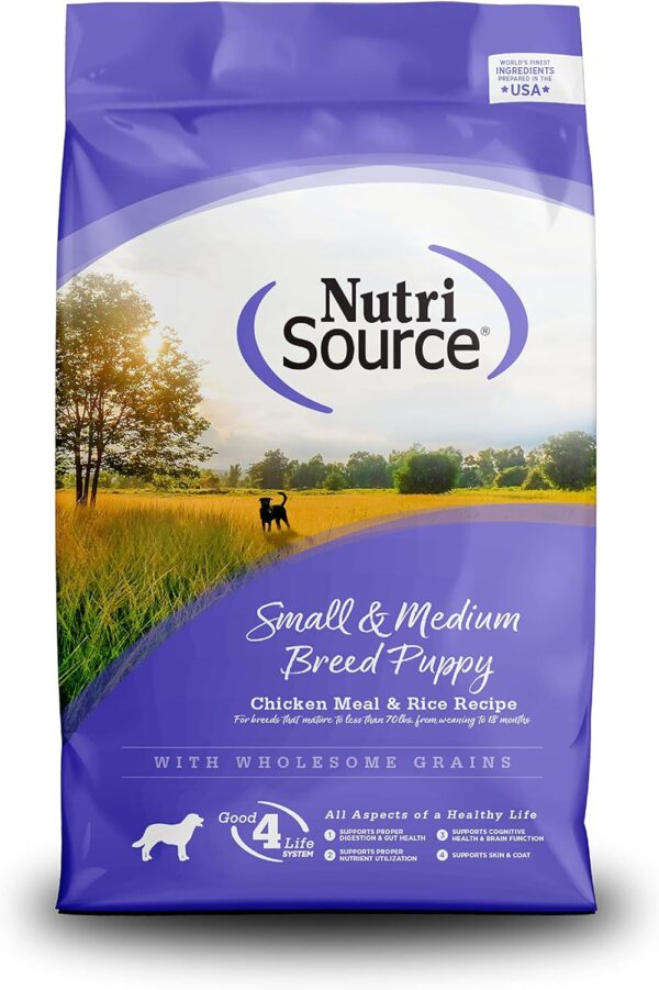 NutriSource Puppy Food, Made with Chicken Meal and Rice, Small Breed with Wholesome Grains, 15LB, Dry Dog Food