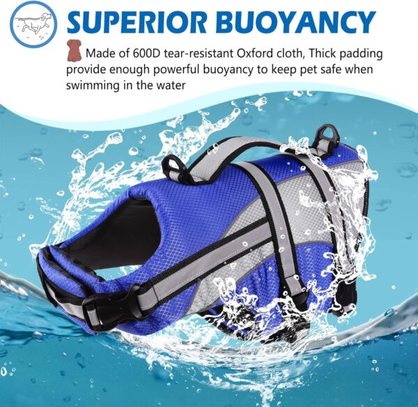 KOESON Ripstop Dog Life Jacket, Dog Life Vest with Superior Buoyancy Pet Swimming Safety Vest with Rescue Handle, Dog Float Coat Dog Life Preserver Lifesaver for Small Medium Large Dogs Blue XS - Image 2