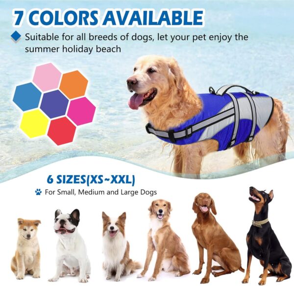 KOESON Ripstop Dog Life Jacket, Dog Life Vest with Superior Buoyancy Pet Swimming Safety Vest with Rescue Handle, Dog Float Coat Dog Life Preserver Lifesaver for Small Medium Large Dogs Blue XS - Image 3