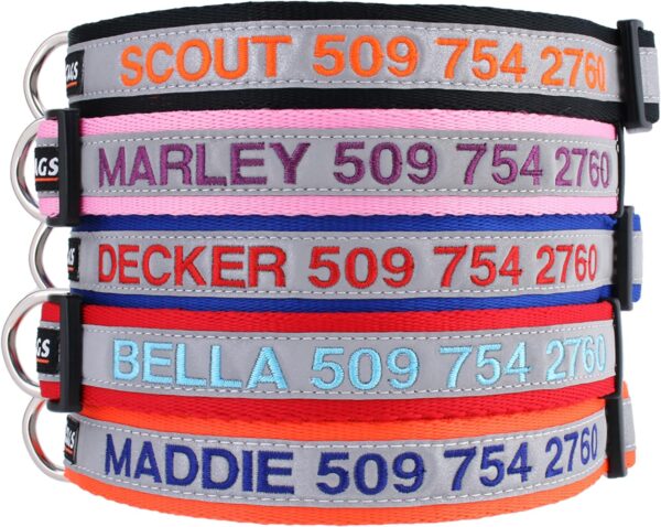 GoTags Reflective Personalized Dog Collar, Custom Embroidered with Pet Name and Phone Number in Pink for Boy and Girl Dogs, Adjustable Large