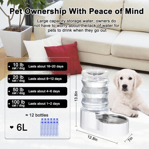 RIZZARI Upgraded 6L Automatic Gravity Dog Water Bowl Dispenser, 100% BPA-Free, Stainless Steel Cat Water Dispenser, Large Capacity Water Dispenser with Two Caps and Filters (6L+) - Image 4