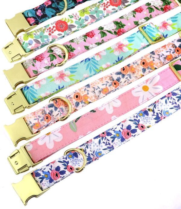 Beirui Cute Girl Dog Collars for Small Medium Large Dogs, Multiple Floral Patterns Female Pet Dog Collars with Flower for Wedding Holiday(M:Neck 13-22", Pink-5) - Image 2