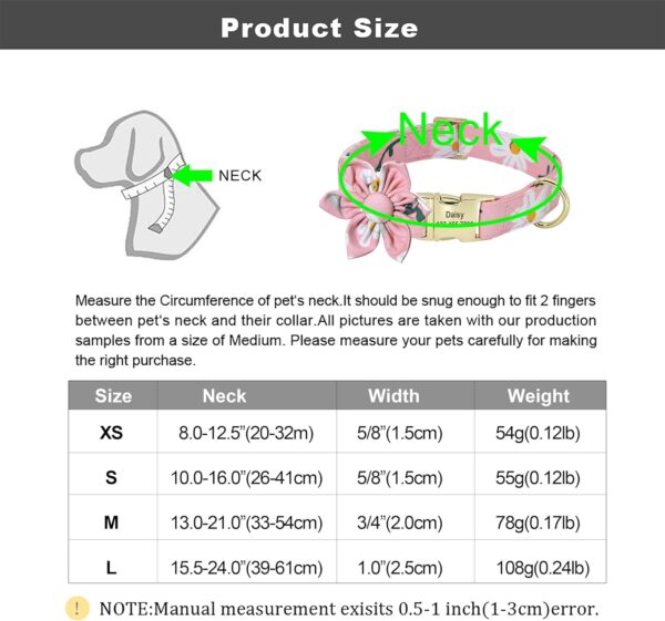 Beirui Cute Girl Dog Collars for Small Medium Large Dogs, Multiple Floral Patterns Female Pet Dog Collars with Flower for Wedding Holiday(M:Neck 13-22", Pink-5) - Image 3