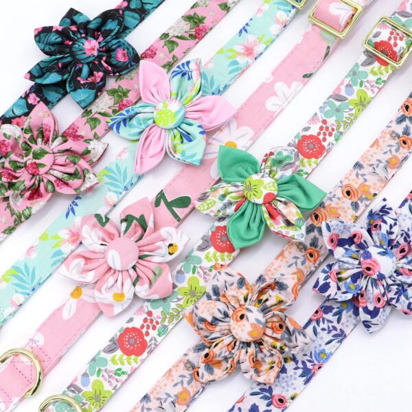 Beirui Cute Girl Dog Collars for Small Medium Large Dogs, Multiple Floral Patterns Female Pet Dog Collars with Flower for Wedding Holiday(M:Neck 13-22", Pink-5) - Image 4