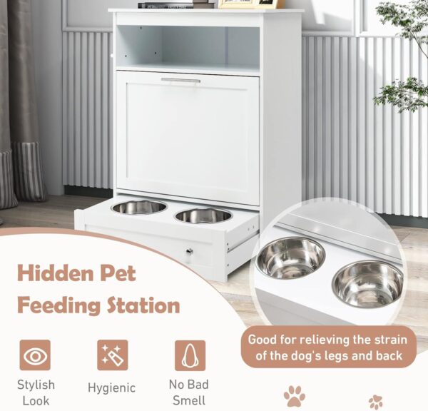 Dog Feeding Station, Dog Food Storage Cabinet w/Double Raised Dog Bowls, Pull Out Design, Large Dog Feeder Station Container for Pets Toy, Feeding & Watering Supplies (White) - Image 3