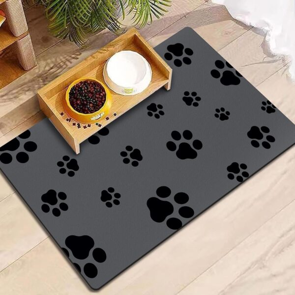 18"×30" Dog Food Mat-Absorbent Dog Mat for Food and Water, No Stains Quick Dry Cat Dog Food Bowl Mat Non Skid Dog Feeding Mat with Footprints for Messy Drinkers,Dark Grey