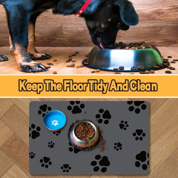 18"×30" Dog Food Mat-Absorbent Dog Mat for Food and Water, No Stains Quick Dry Cat Dog Food Bowl Mat Non Skid Dog Feeding Mat with Footprints for Messy Drinkers,Dark Grey - Image 3