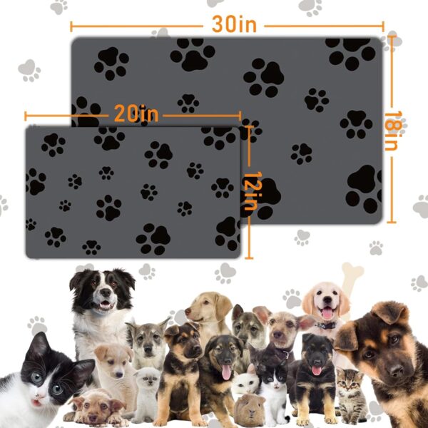 18"×30" Dog Food Mat-Absorbent Dog Mat for Food and Water, No Stains Quick Dry Cat Dog Food Bowl Mat Non Skid Dog Feeding Mat with Footprints for Messy Drinkers,Dark Grey - Image 4