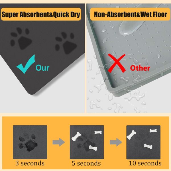 18"×30" Dog Food Mat-Absorbent Dog Mat for Food and Water, No Stains Quick Dry Cat Dog Food Bowl Mat Non Skid Dog Feeding Mat with Footprints for Messy Drinkers,Dark Grey - Image 5