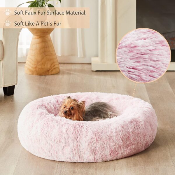 WNPETHOME Calming Dog Bed Cat Bed Donut, Faux Fur Pet Bed Self-Warming Donut Cuddler, Comfortable Round Plush Dog Beds (24 x 24 x 8 Inch, Light Pink) - Image 2