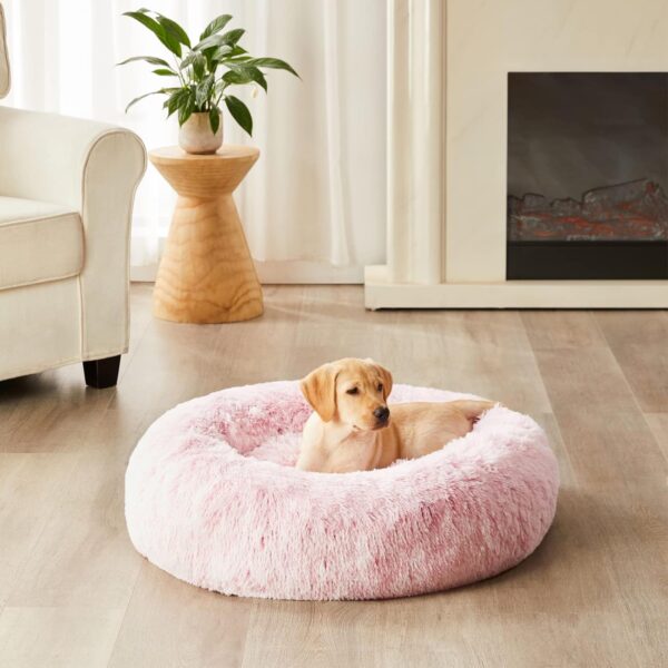 WNPETHOME Calming Dog Bed Cat Bed Donut, Faux Fur Pet Bed Self-Warming Donut Cuddler, Comfortable Round Plush Dog Beds (24 x 24 x 8 Inch, Light Pink) - Image 6