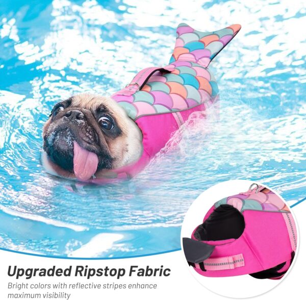 cyeollo Dog Life Jacket Mermaid Dog Safety Vest with Rescue Handle Refletive Strip Small Dog Life Vests for Swimming Boating, Pink S - Image 3