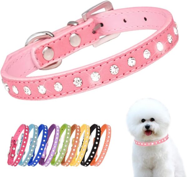 Puppy Collar with Bling Diamond, Pretty Crystal Sparkly Rhinestone Glitter Jewel Girls Cat Collars for XXS Xs Small Medium Pet Female Dogs Boys Kitten, Pink S