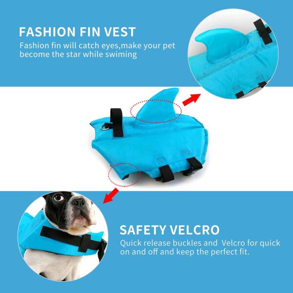 Dog Life Jacket- Preserver with Adjustable Belt, Pet Swimming Shark Jacket for Short Nose Dog,Upgrade Version (pug,Bulldog,Poodle,Bull Terrier) (M, Blue) - Image 4