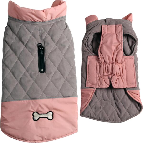 Vecomfy Reversible Dog Coats for Small Dogs Waterproof Warm Puppy Jacket for Cold Winter,Pink and Grey S