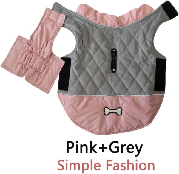 Vecomfy Reversible Dog Coats for Small Dogs Waterproof Warm Puppy Jacket for Cold Winter,Pink and Grey S - Image 3