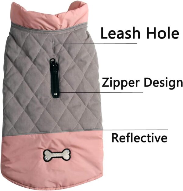 Vecomfy Reversible Dog Coats for Small Dogs Waterproof Warm Puppy Jacket for Cold Winter,Pink and Grey S - Image 7