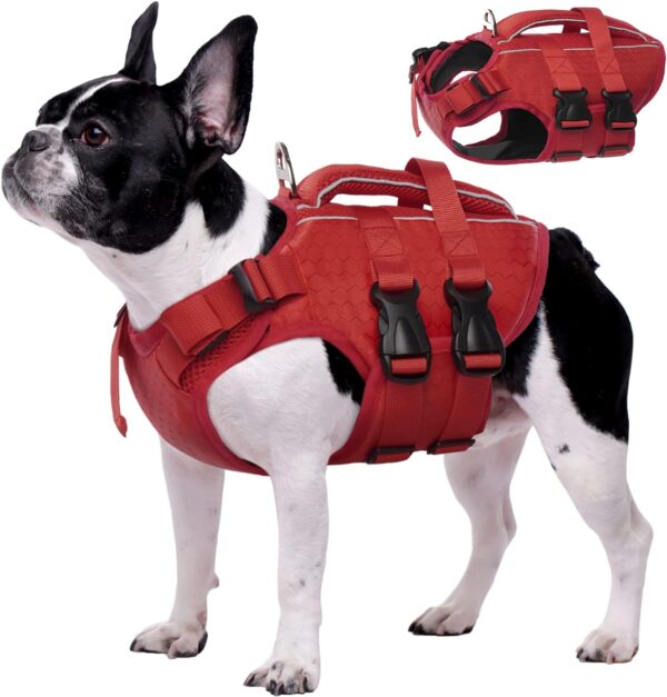 Kuoser Dog Life Jacket High Flotation, Reflective Dog Life Vest for Swimming Boating, Adjustable Small Medium Large Dog lifejacket, Lightweight Dog Life Preserver Rescue Handle Spring Summer Pool