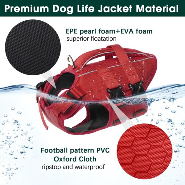 Kuoser Dog Life Jacket High Flotation, Reflective Dog Life Vest for Swimming Boating, Adjustable Small Medium Large Dog lifejacket, Lightweight Dog Life Preserver Rescue Handle Spring Summer Pool - Image 4