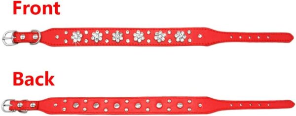 Rhinestone Dog Collar, Cute Flower Rhinestone Cat Dog Collar Bling Collar PU Leather Collar Adjustable Sizes XS Small Medium (M, Hot Pink) - Image 4