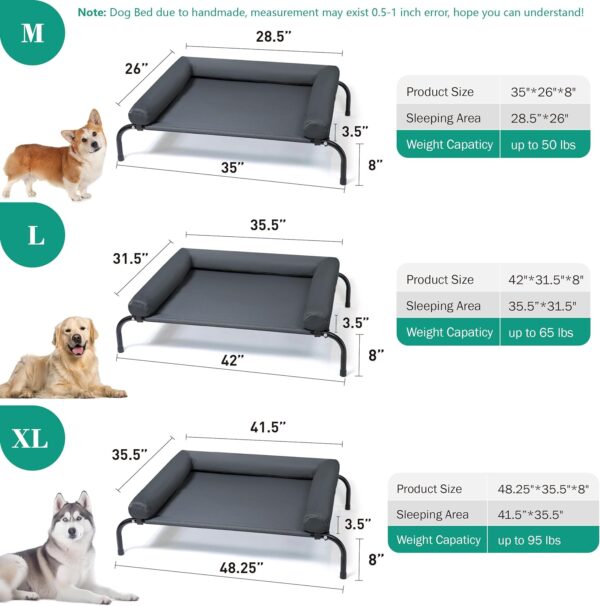 Cooling Elevated Dog Bed with Pillows,Portable Washable Raised Dog Cot Bed with Chew Proof Mesh and Metal Frame,No-Slip Rubber Feet for Indoor & Outdoor Use,Medium,Deep Grey - Image 6