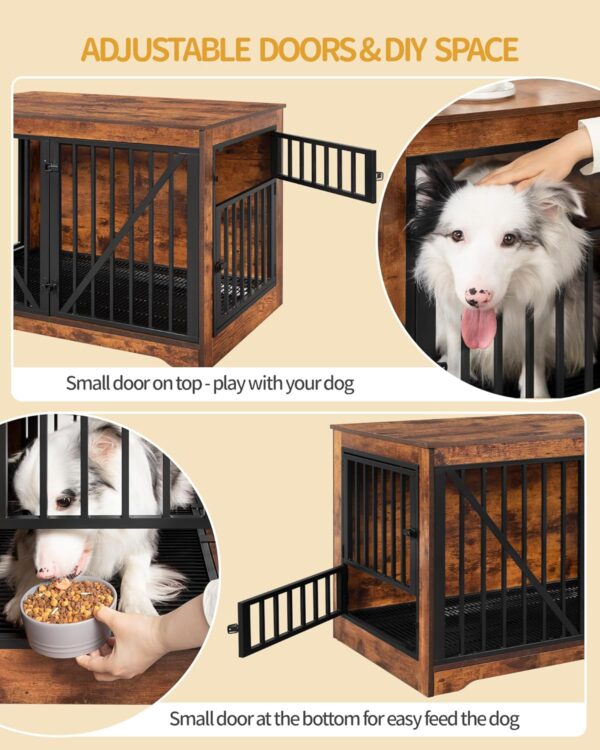 38.6" Dog Crate Furniture, Heavy Duty Dog Kennel Furniture with Adjustable Doors & Tray, Wood Dog Crate End Side Table for Small Medium Large Dog, Anti-Chew Anti-Escape, Rustic Brown - Image 2