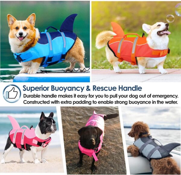 AOFITEE Dog Life Jacket, Dog Life Vest for Swimming, Mermaid Dog Life Vest with Rescue Handle and Reflective Stripe, Ripstop Dog Lifesaver Float Coat, Dog Swimming Vest for Small Medium Large Dogs - Image 4