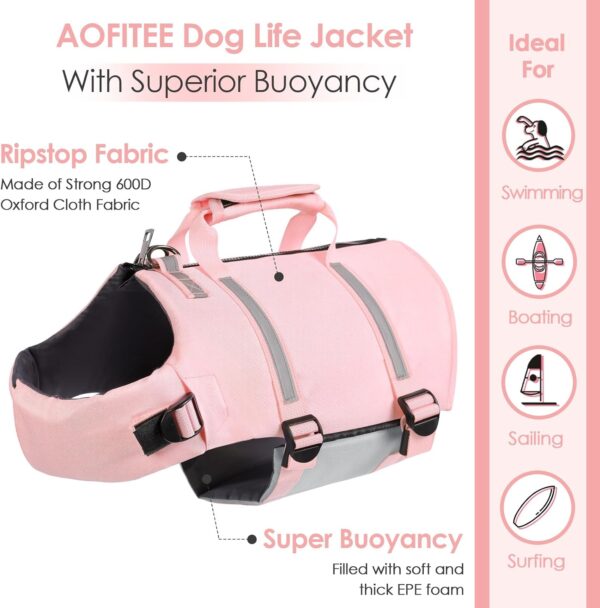 AOFITEE Small Dog Life Jacket, Dog Life Vest for Swimming, XS Dog Swimming Vest, Reflective Dog Floating Vest Swimsuit with Rescue Handle and Zipper, Dog Swimming Vest for Small Medium Large Dogs XS - Image 3